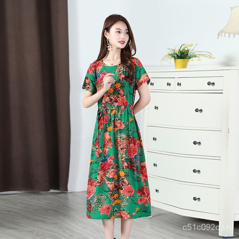 Đầm Vải Lanh Cotton Dáng Vừa Phong Cách Phương Tây Thời Trang Mùa Hè Hàng Mới Dành Cho Phụ Nữ Độ Tuổi Trung Niên 40-55