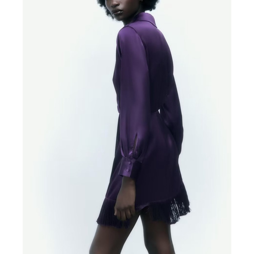 Zara Đầm Lụa satin Phối Tua Rua Thời Trang Mùa Thu Cho Nữ 2081845