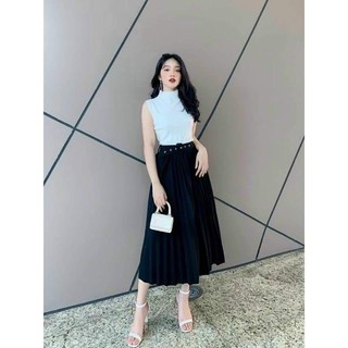Chân váy dập ly dáng dài kèm đai HL58