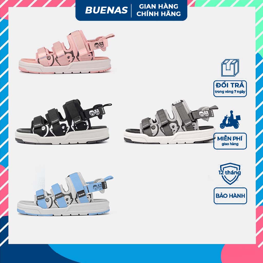 Sandal nam nữ unisex Buenas SD-6868 quai ngang - giày dép xăng đan học sinh đế cao 3 phân chính hãng