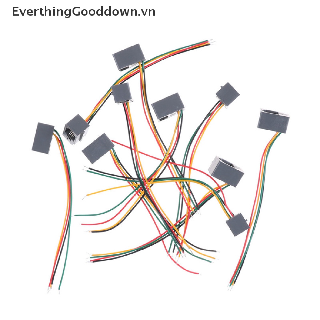Everthinggooddown 10 Bộ Điều Hợp Điện Thoại Di Động 616E 4P4C RJ9 Female Với 4 Dây vn