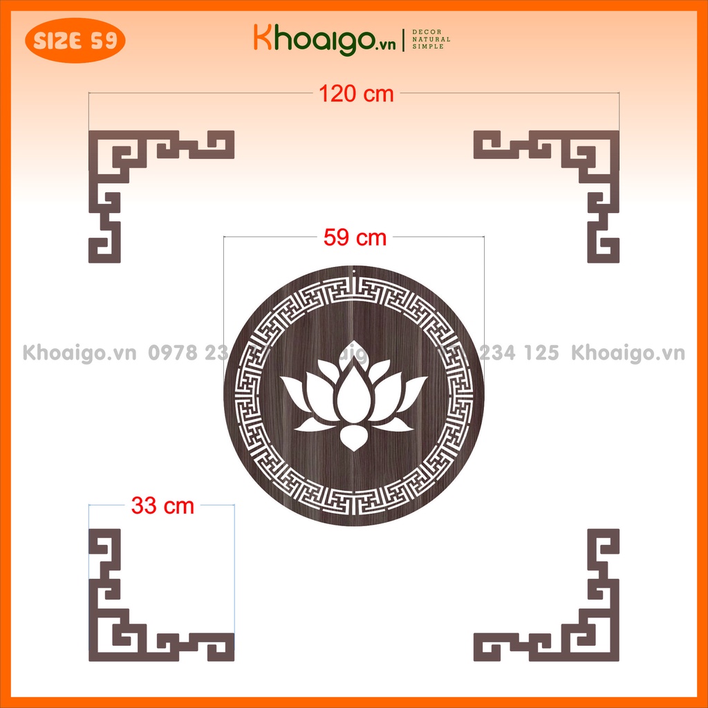 KHUNG VIỀN TRANG TRÍ BAN THỜ GIA TIÊN SIZE 59, Hoa Văn Trang Trí Bàn Thờ bằng gỗ MDF Thái Lan Chống Ẩm Màu Nâu Óc Chó