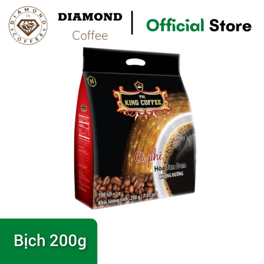Giá Sỉ🔥🔥Date New🔥🔥Cafe hòa tan đen không đường Pure Black KING COFFEE - Bịch 100 gói x 2g (200G)