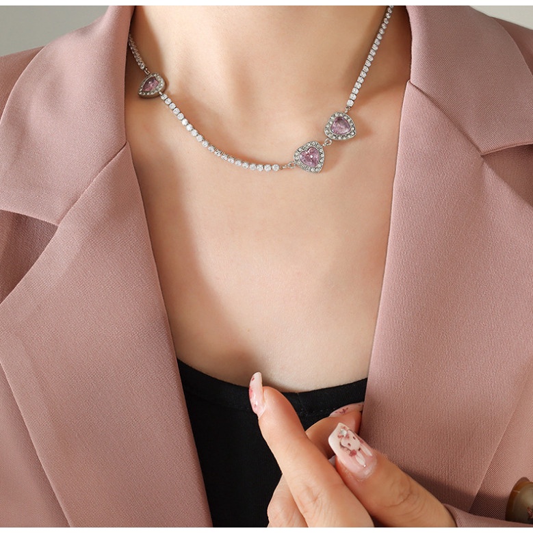 Dây Chuyền Nữ Dự Tiệc Đính Đá Zircon Nhân Tạo Sang Trọng Titan Ko Đen TT4544