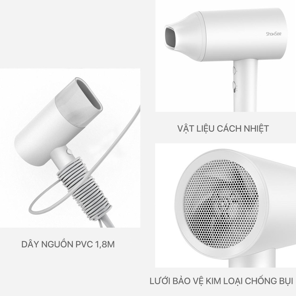Máy sấy tóc bổ sung ion âm Xiaomi Youpin SHOWSEE A1-W A2-W 1800W cao cấp Chống Xù Rối Khô Tóc