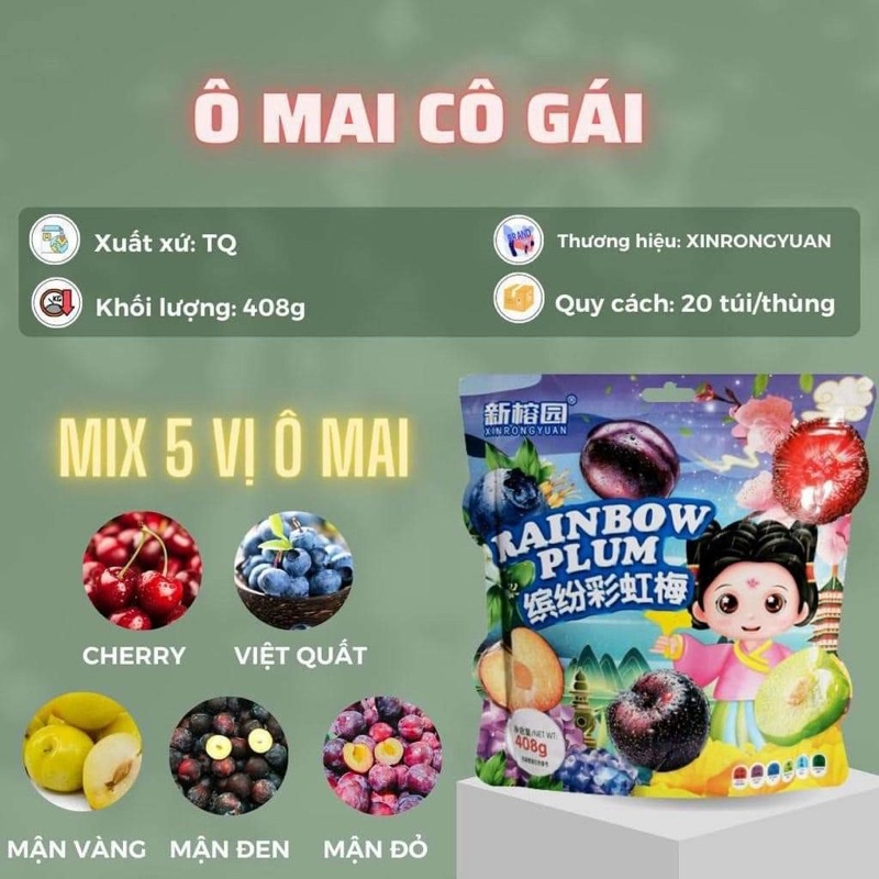 Ô mai mix thập cẩm  XINRONGYUAN 5-6 vị gói 408g