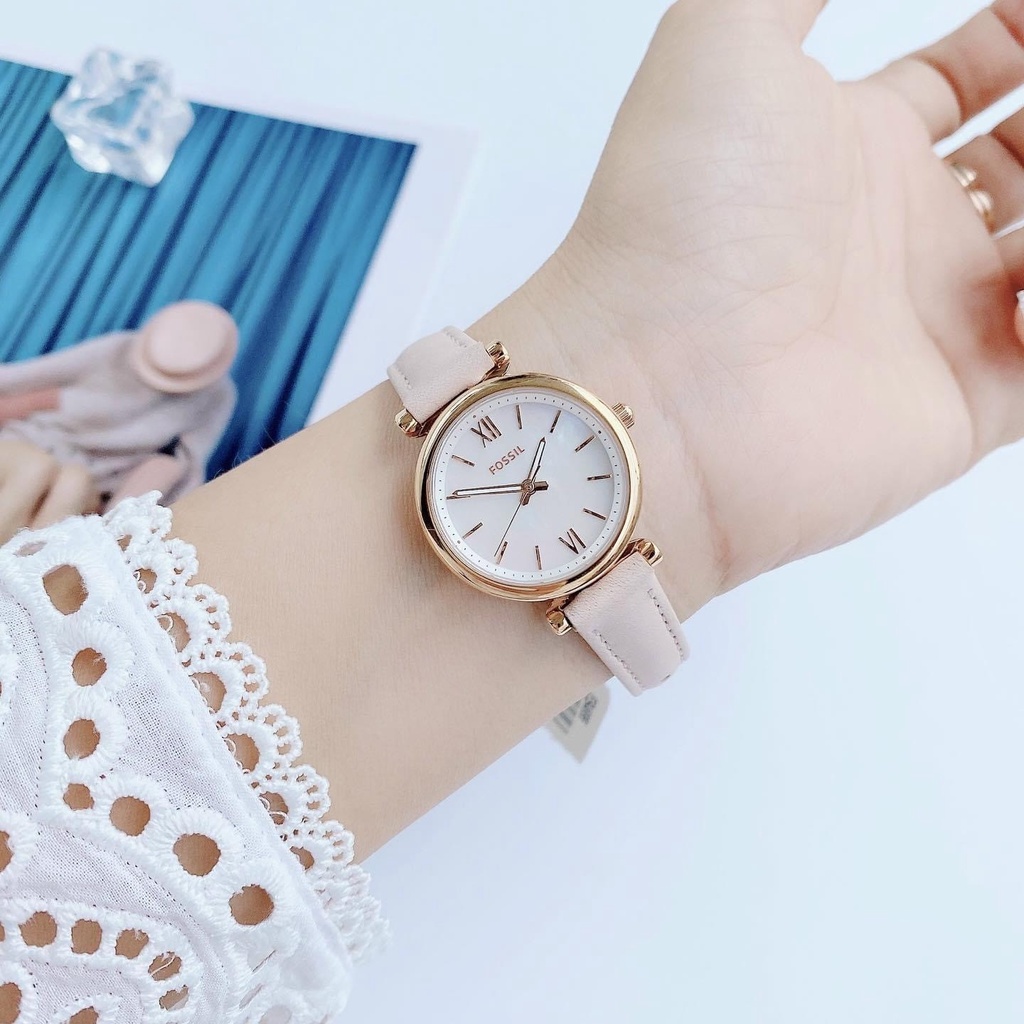 Đồng hồ nữ Fossil dây hồng beige, viền gold  ES4699