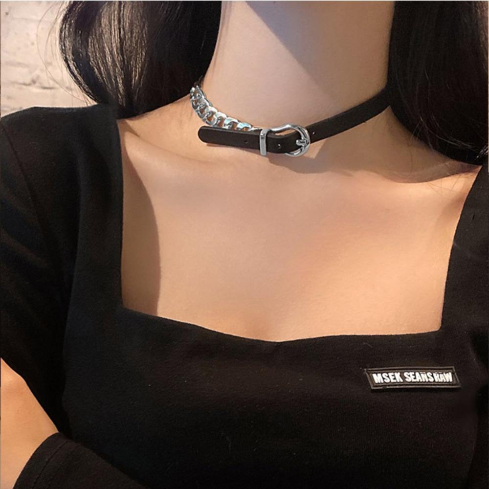 AROMA Vòng Cổ Choker Bằng Da Màu Đen Phong Cách Gothic Cho Nữ