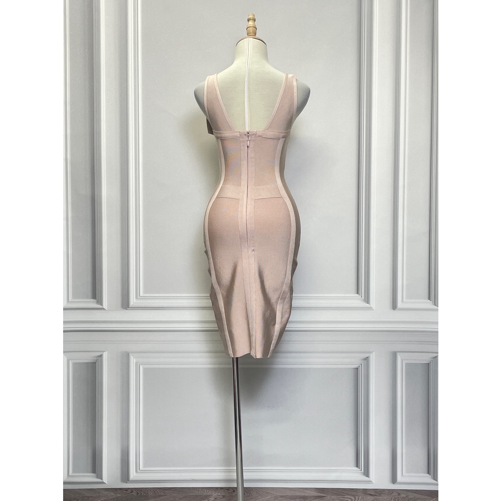 V1536 Váy body băng cuốn QCCC hàng hiệu chính hãng thời trang nữ màu hồng nhạt freesize secondhand thanh lý ký gửi