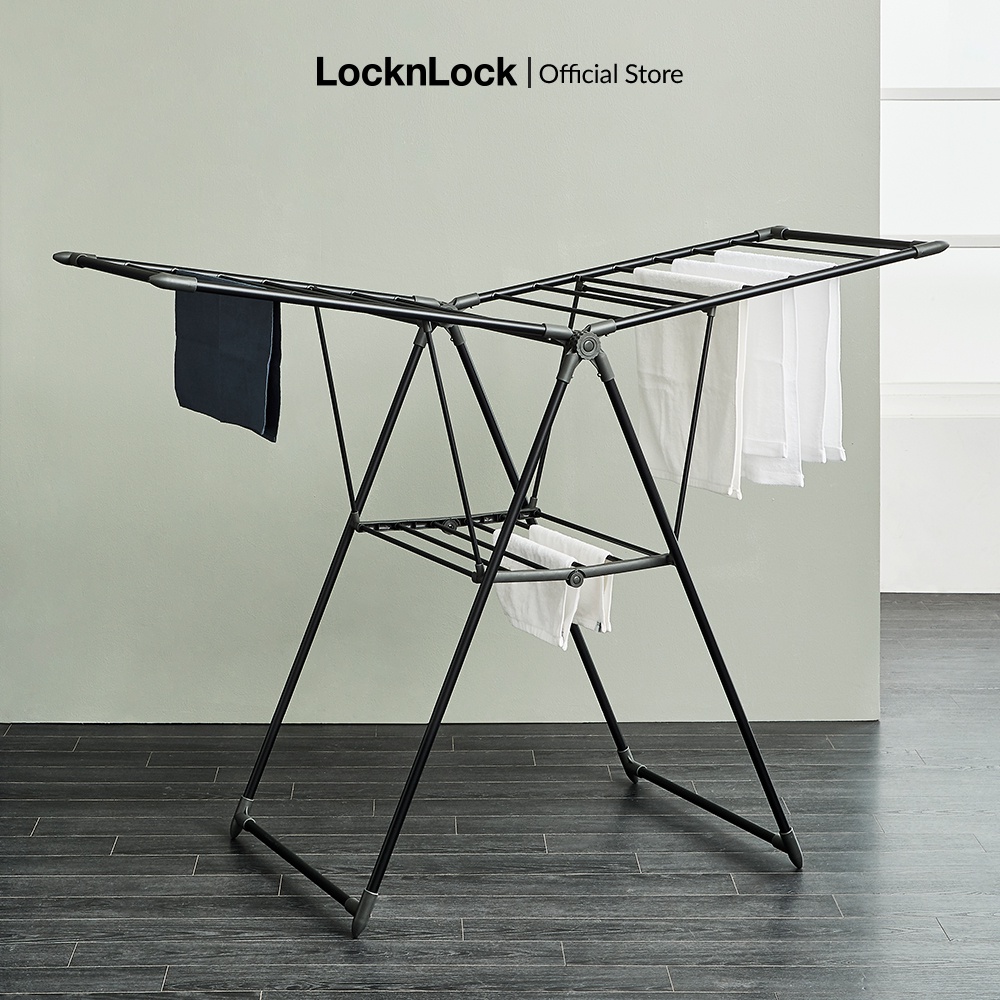 Giá phơi đồ gấp gọn hình chữ A cứng cáp, bằng sắt màu đen Lock&Lock Drying Rack