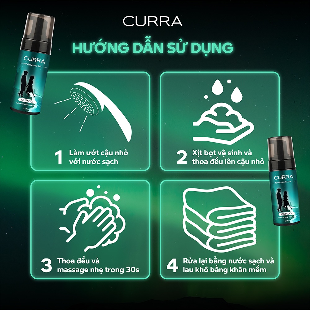 Combo Dung Dịch Vệ Sinh Nam Curra tạo bọt hương bạc hà mát lạnh kéo dài thời gian quan hệ 100ml