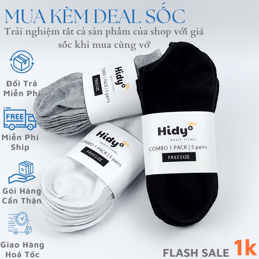 Tất / Vớ cổ ngắn trơn nam nữ Hidy, nhiều màu, chất liệu cotton thấm hút tốt, FREESIZE