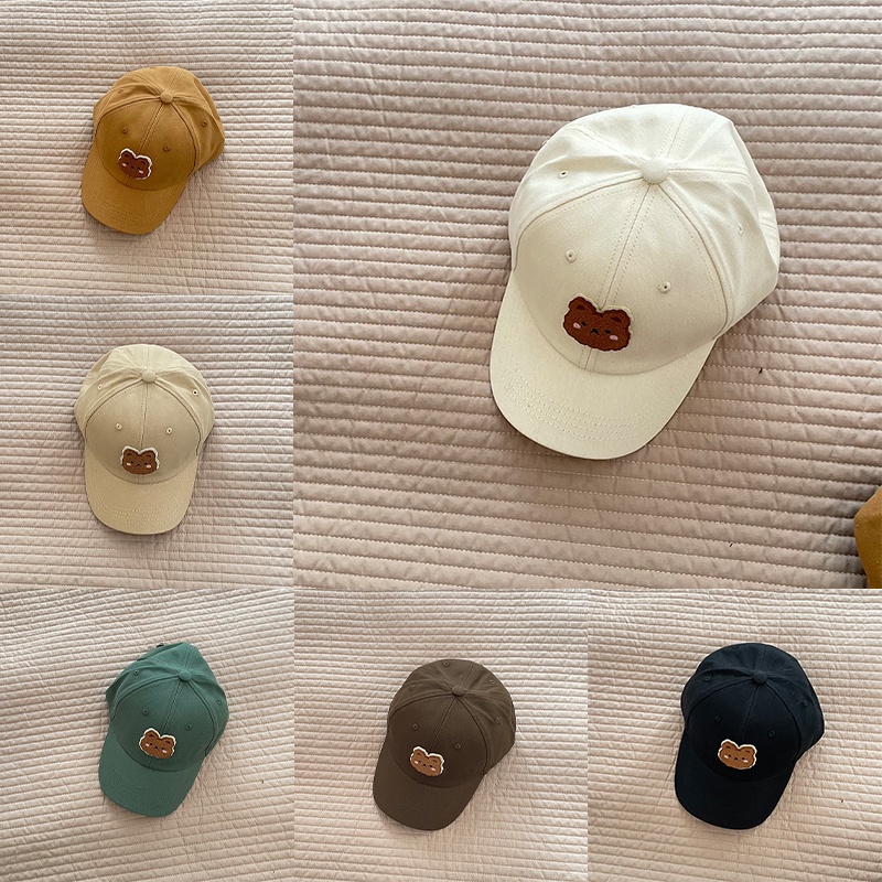 Mũ Lưỡi Trai Vải Hình Gấu Trung Tính Phiên Bản Hàn Quốc Cho Trẻ Em