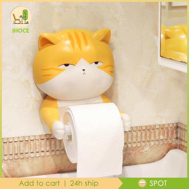 Giá Đỡ Cuộn Khăn Giấy 3D Bằng Nhựa Resin Gắn Tường Hình Mèo Hoạt Hình Vui Nhộn Trang Trí Phòng Tắm / Nhà Bếp