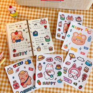 Hình dán sticker gấu thỏ, trang trí bình nước, sổ tay