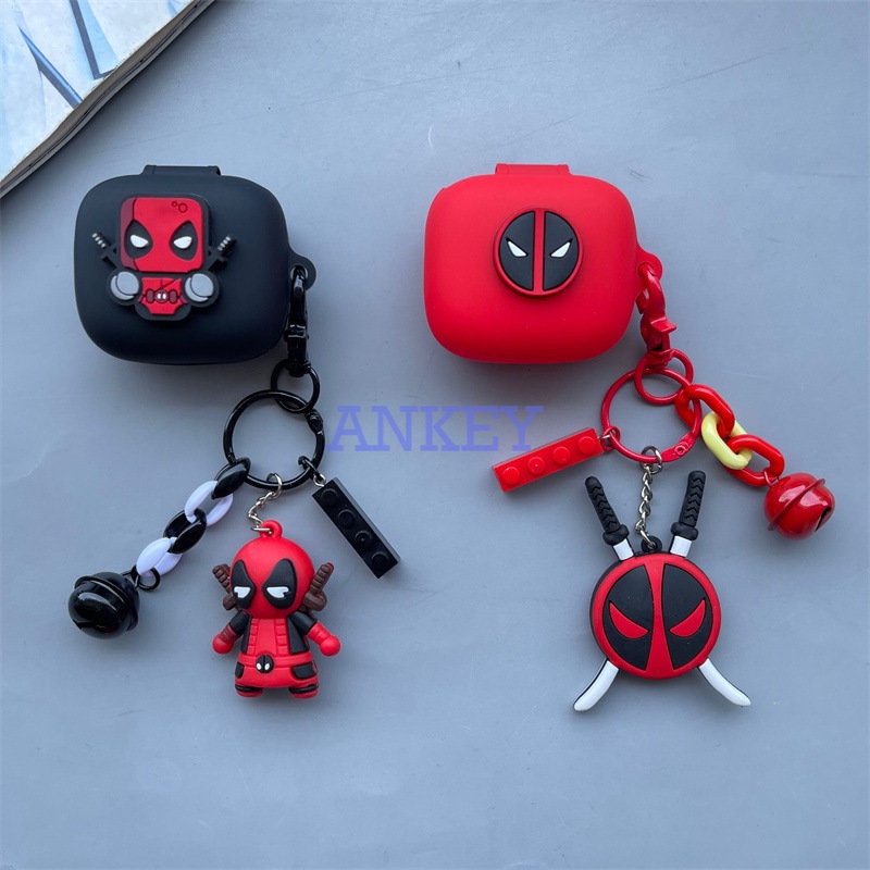 JBL Live Pro 2 / Free 2 / T280 TWS X2 / Wave Flex Earphone Silicone Case Red Deadpool Earbuds Waterproof Shockproof Soft Protective Headphone Cover Headset Skin with Pendant