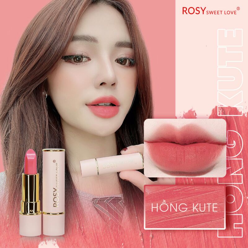 Son thỏi sáp ROSY SWEETLOVE hàng chính hãng, không chì, siêu lì, mềm môi
