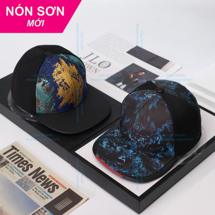 1 Cặp 2 Nón Sơn Snapback Ánh Kim Và Snapback Xanh Loang Chính Hãng Hàng Chuẩn Tem 7 Màu Cao Cấp Mới / Nón Kết Sơn