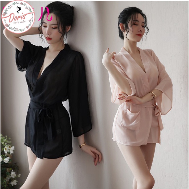 [Che tên] Áo choàng ngủ, váy ngủ nữ kèm đai lưng lụa cát gợi cảm Doris shop CP059