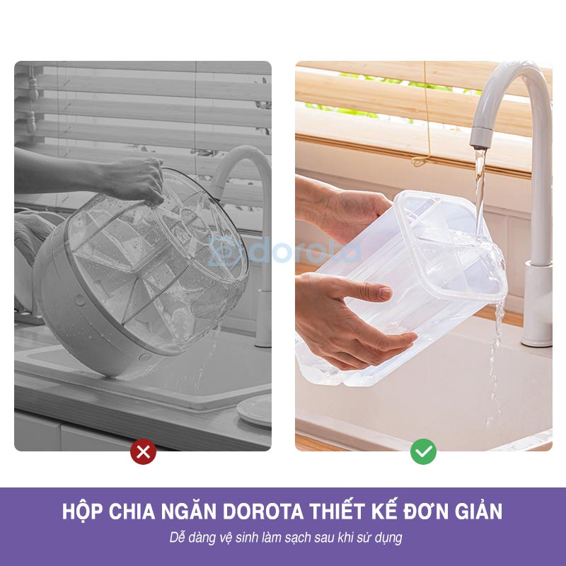 Hộp chia ngăn đựng thực phẩm DOROTA lọ hũ nhựa trong suốt nhiều ngăn đựng gia vị đồ khô ngũ cốc mỳ ý AT343