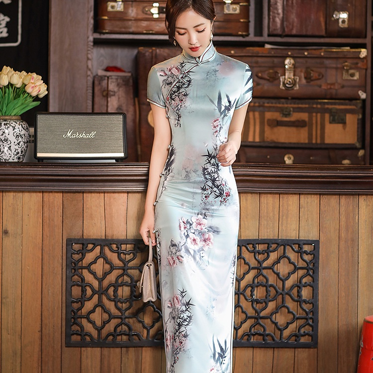 Sườn Xám Vải Satin Cao Cấp Phong Cách Trung Hoa Thời Trang