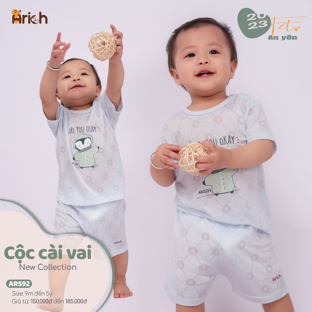 Bộ cộc tay cài vải sợi tre thông hơi siêu mát cho bé-Thương hiệu Arich