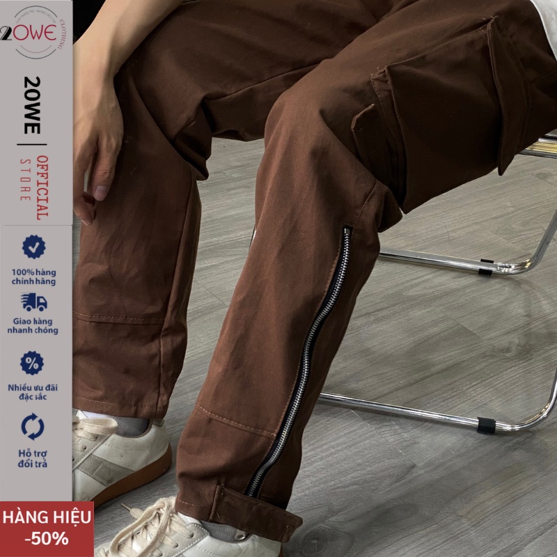 Quần jean nam màu nâu ống suông rộng 20WE, Quần chun kaki túi hộp chất vải dày dặn cao cấp style hàn quốc 2022