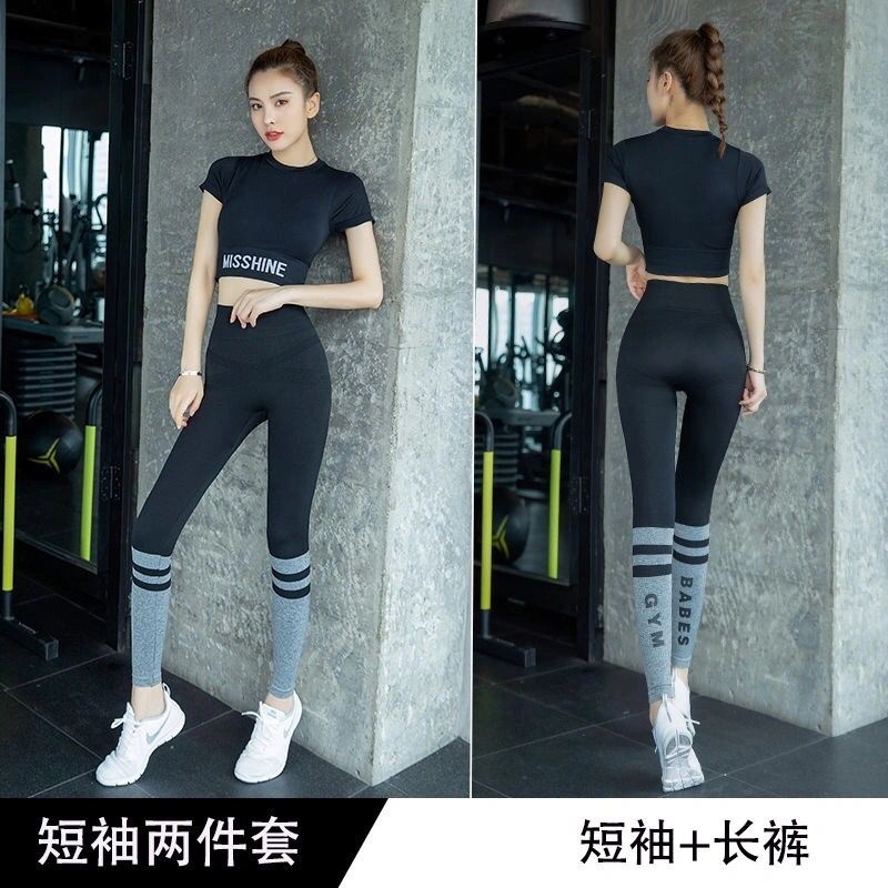 Bộ Áo Thun Tay Ngắn + Quần Dài Ôm Dáng Thoáng Khí Phong Cách Thể Thao Thời Trang Cho Nữ