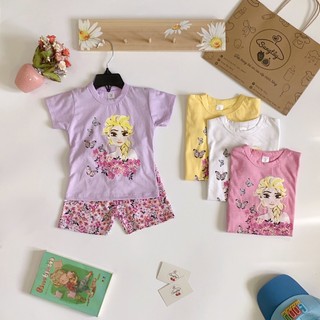 Bộ cộc tay bé gái Elsa xuất dư 100% cotton cho bé gái 8-22kg