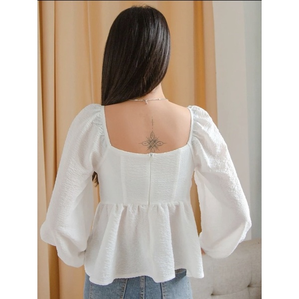 Áo sơ mi nữ xù viên lá sen màu trơn