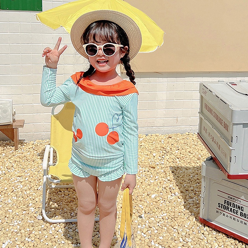 Bộ Đồ Bơi Phối Ren Tay Dài Chống Nắng Dành Cho Bé Gái