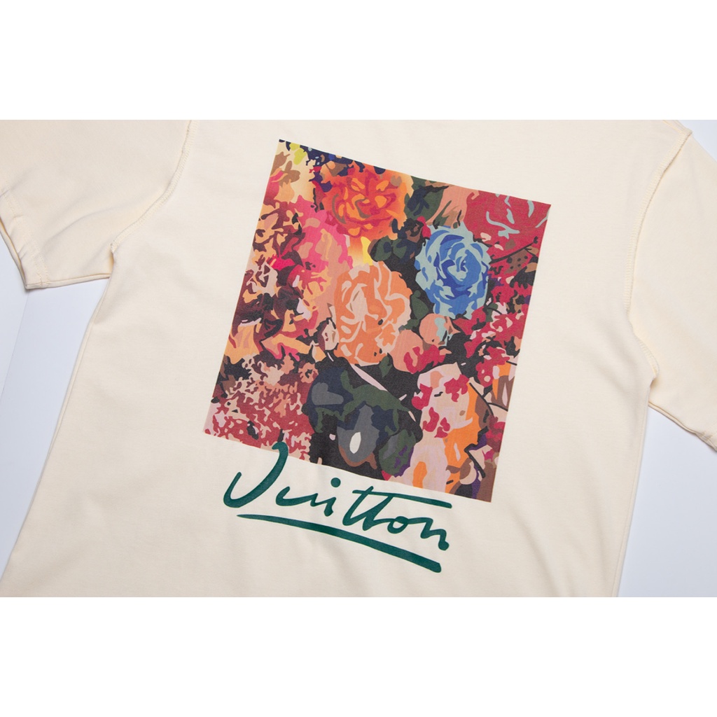 Mới Áo Thun Tay Ngắn Chất cotton Hoạ Tiết Hoa Thiết Kế Oversized Cho Nữ