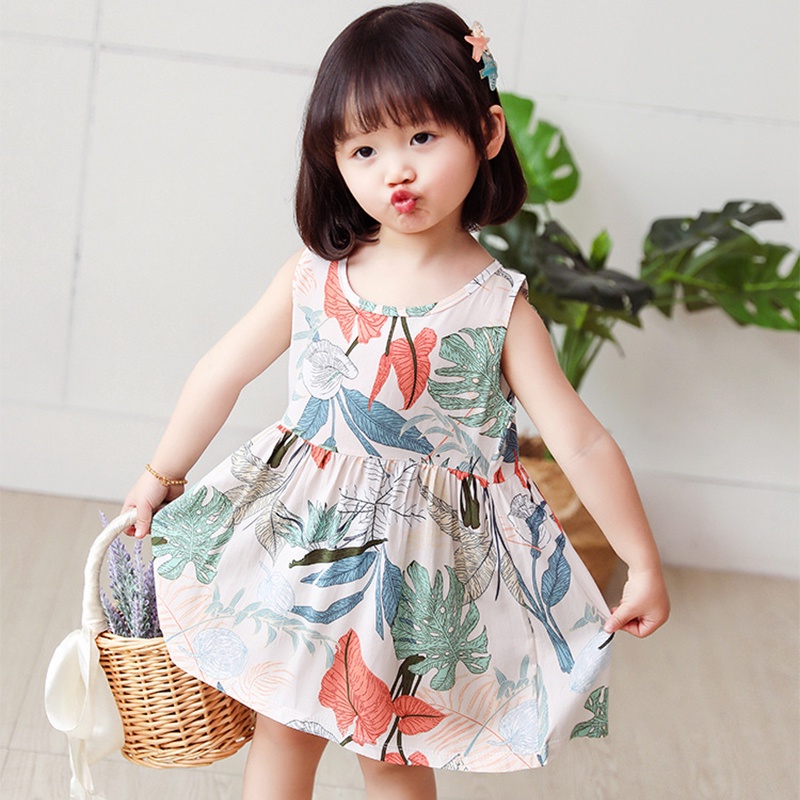 LJMOFA KIDS Váy Trẻ Em 2-8T Năm Cô Gái Mùa Hè Dễ Thương Váy Dầy Màu Sắc Hoa Vỡ Phim Hoạt Hình Khủng Long Nhiều Phong Cách Lựa Chọn