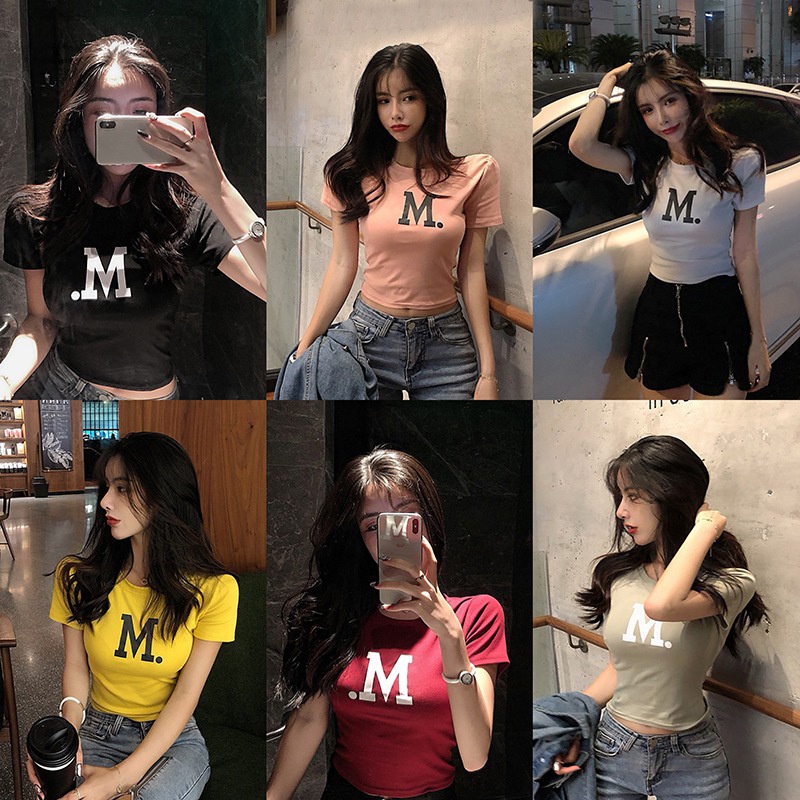 Áo Thun Crop Top Tay Ngắn In Chữ Thời Trang Mùa Hè Cho Nữ