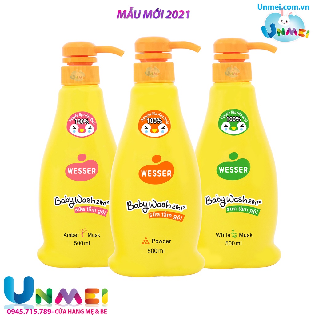 Sữa tắm gội cho Bé,Sữa Tắm Wesser 500ml, Sữa Tắm Agi 500ml, Không Cay Mắt, an toàn cho da và tóc bé-Mẹ và Bé Unmei