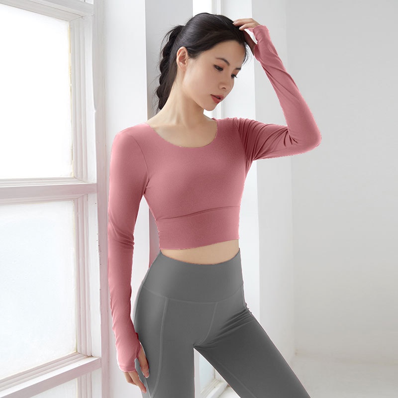 Áo Croptop Thể Thao Tay Dài Có Mút Đệm Thời Trang