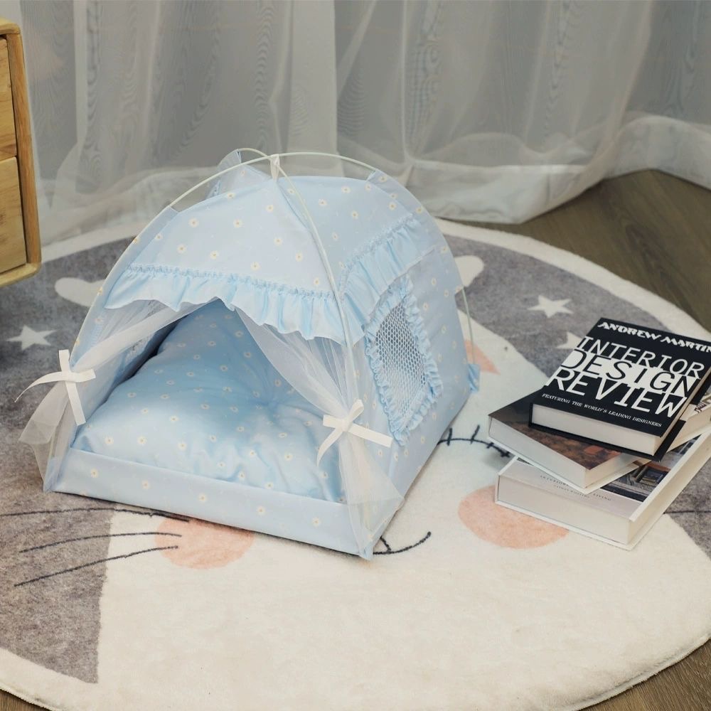 Elsabell Cat Tent House Bán khép kín Có thể gập lại Thông gió Gạc Rèm Di động Mùa hè Vật nuôi Lều Nest cho Pet Dog
