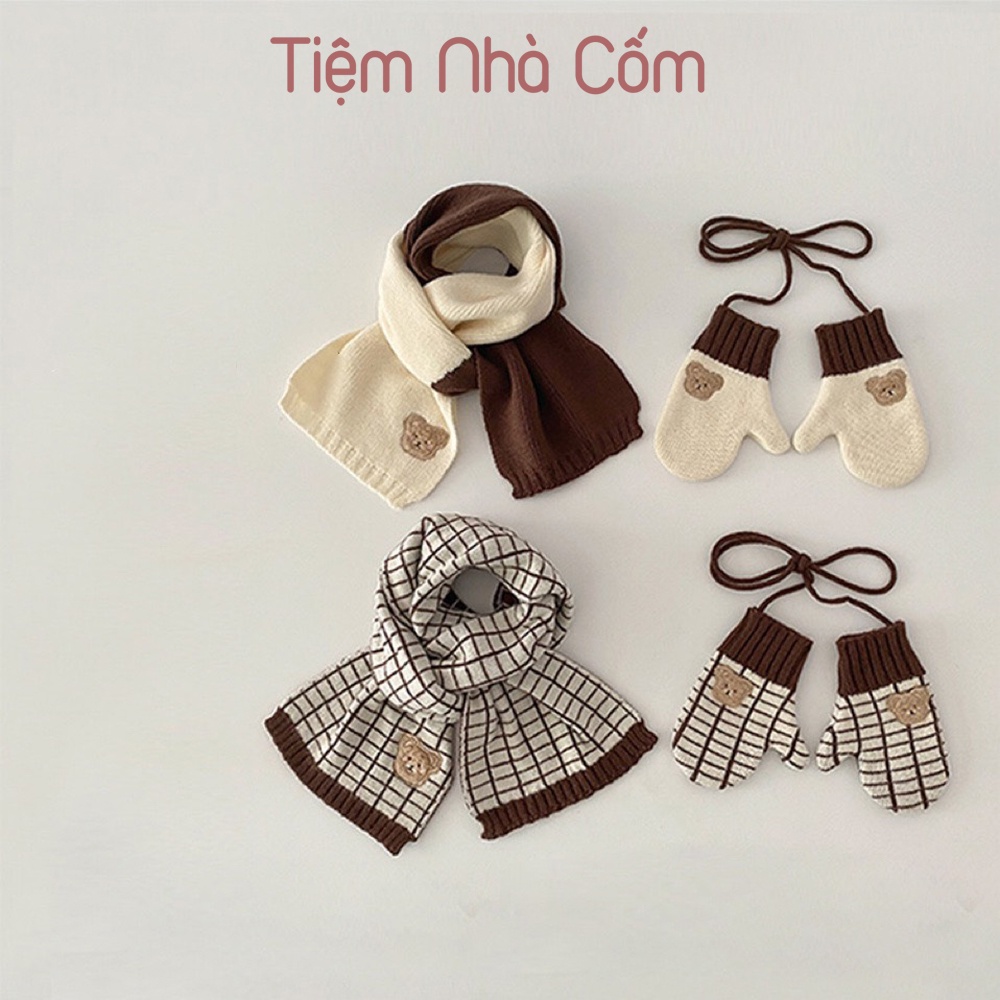 Set khăn + găng tay mùa đông cho bé trai, bé gái siêu xinh