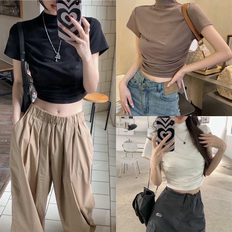 ÁO CROPTOP CỔ LỌ NHÚN 2 BÊN (TH)