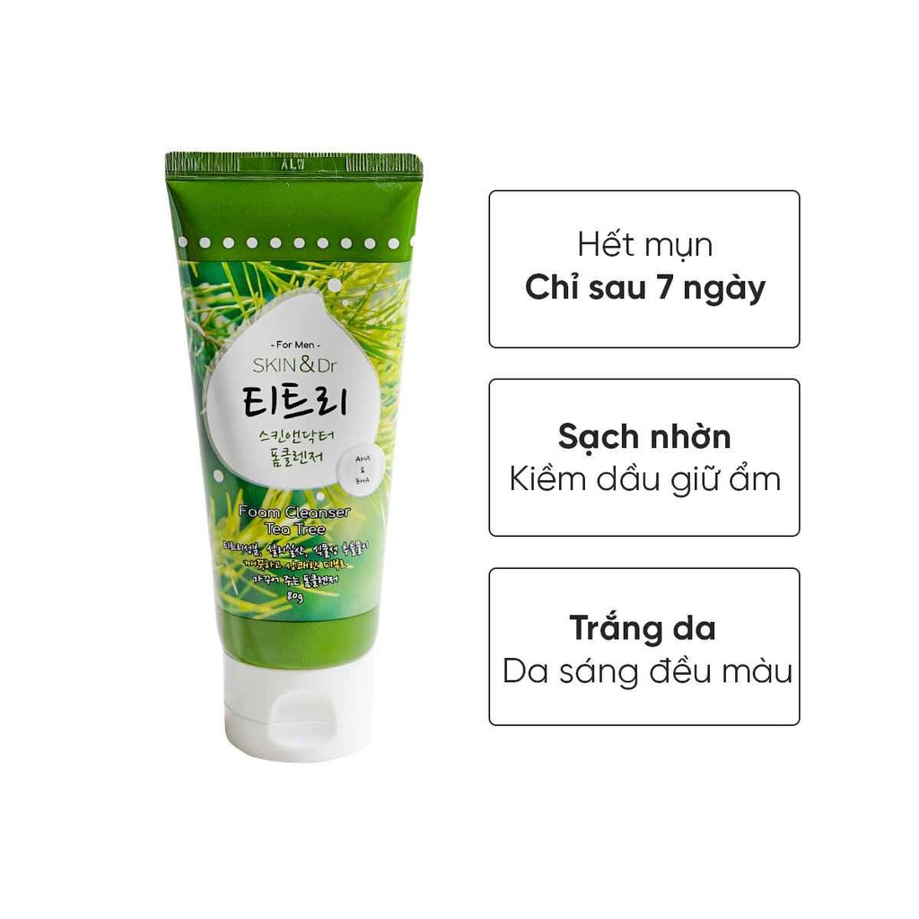 Sữa rửa mặt nam tràm trà Skin Dr Tea Tree 80g dành cho da mụn, da dầu, dưỡng ẩm trắng da