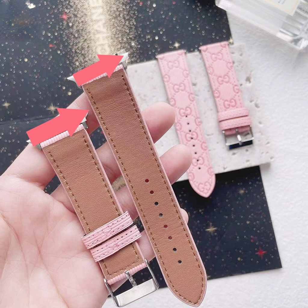 Dây Đeo Bằng Da Màu Hồng Kiểu Mới Cho Đồng Hồ Thông Minh GG-L / V 7 / 8 / 2 / 3 / 4 / 5 / 6 / SE iwatch 45 / 44 / 42 / 41 / 40 / 38mm