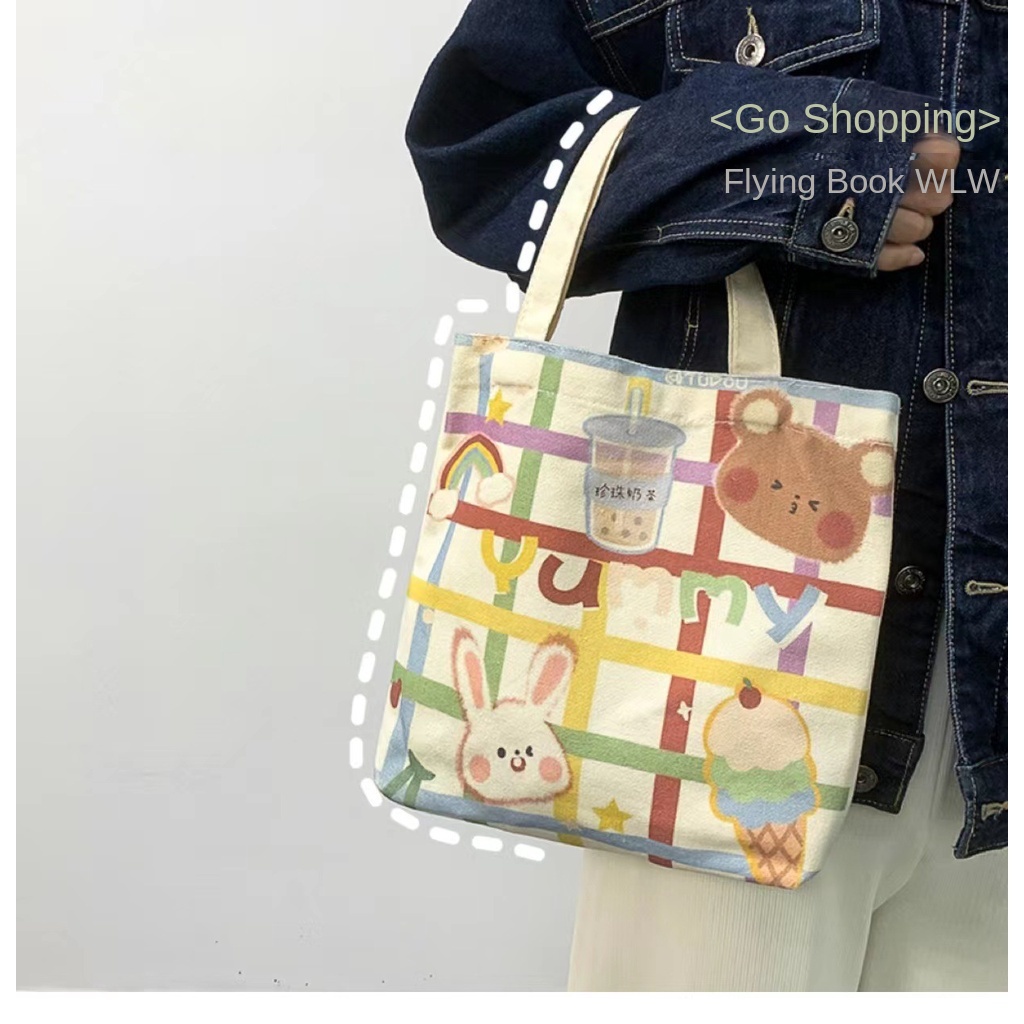 Túi Xách Vải Canvas Cỡ Nhỏ In Hoạt Hình Gấu Đáng Yêu