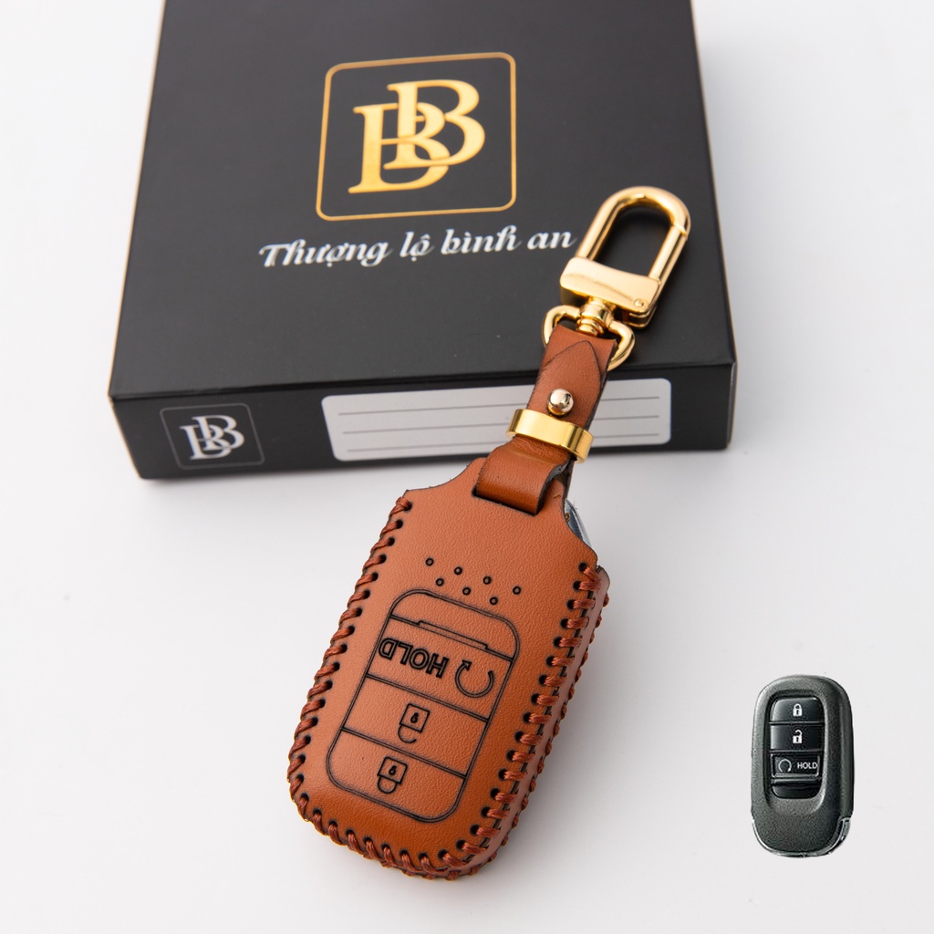 Bao da chìa khóa ô tô xe hơi BB honda civic bản e, hrv 2022 chìa quai lệch 3 nút da thật bảo vệ chống xước chính hãng