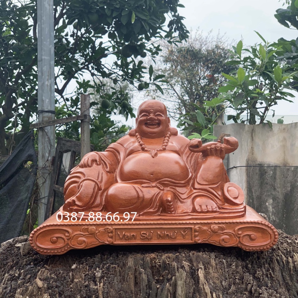 Tượng Phật Di Lặc Như Ý Ngồi Rộng 40 50cm Gỗ Hương Cực Đẹp