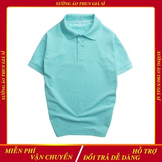 Áo Thun Cổ Trụ Vải Cá Sấu Thái 4 chiều màu Thiên Thanh (Có size người lớn và trẻ em)