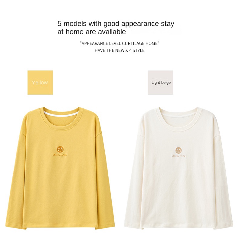 Bộ Đồ Ngủ Liền Thân Vải Cotton Mỏng Tay Dài Cổ Tròn Màu Trơn Thời Trang Xuân Thu Cho Nữ