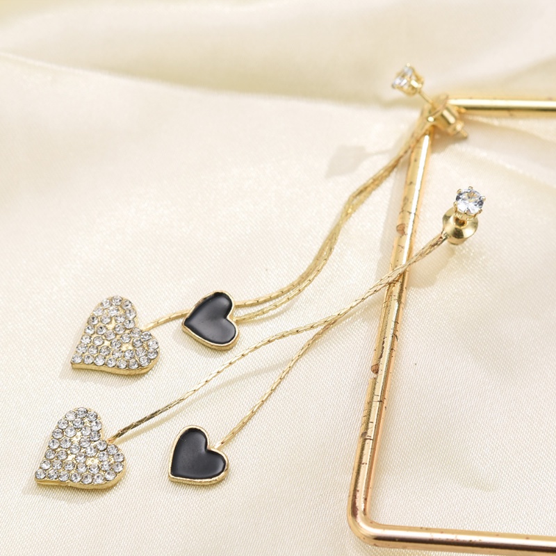 Bông Tai Dáng Dài Mặt Hình Trái Tim Đính Đá Phối Tua Rua Lưng Thời Trang Dự Tiệc Cưới