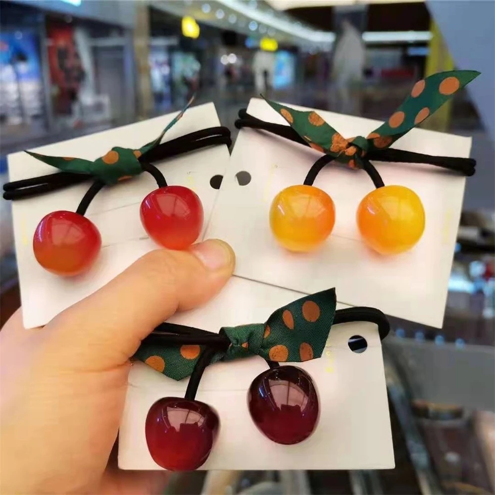 Dây Cột Tóc Đính Quả Cherry Dễ Thương 3 Màu Tùy Chọn Thời Trang Cho Nữ