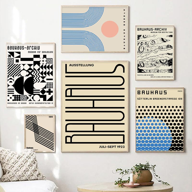 Tranh Vải Bạt Treo Tường In Hình Trừu Tượng Bauhaus Phong Cách Tối Giản Hiện Đại Trang Trí Phòng Khách