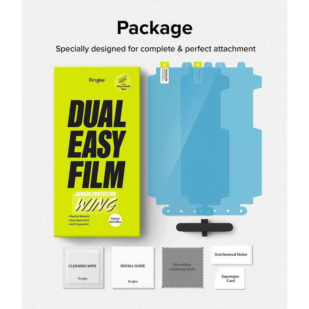Miếng dán bảo vệ màn hình Ringke Dual Easy Wing chống xước HD dễ sử dụng cho Galaxy S23 Ultra